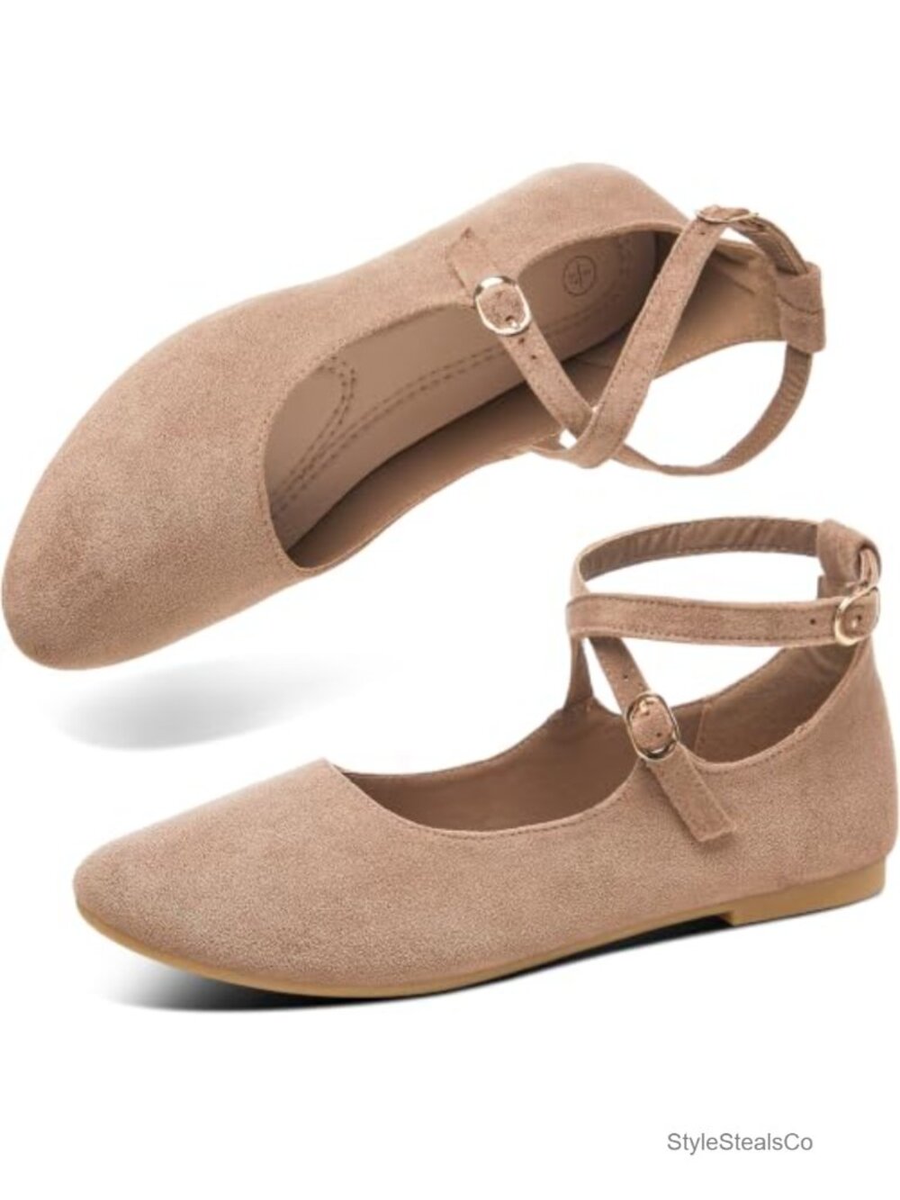 Faux Suede Crossover Ankle Strap Flats Round Toe Ballet Dress Shoes